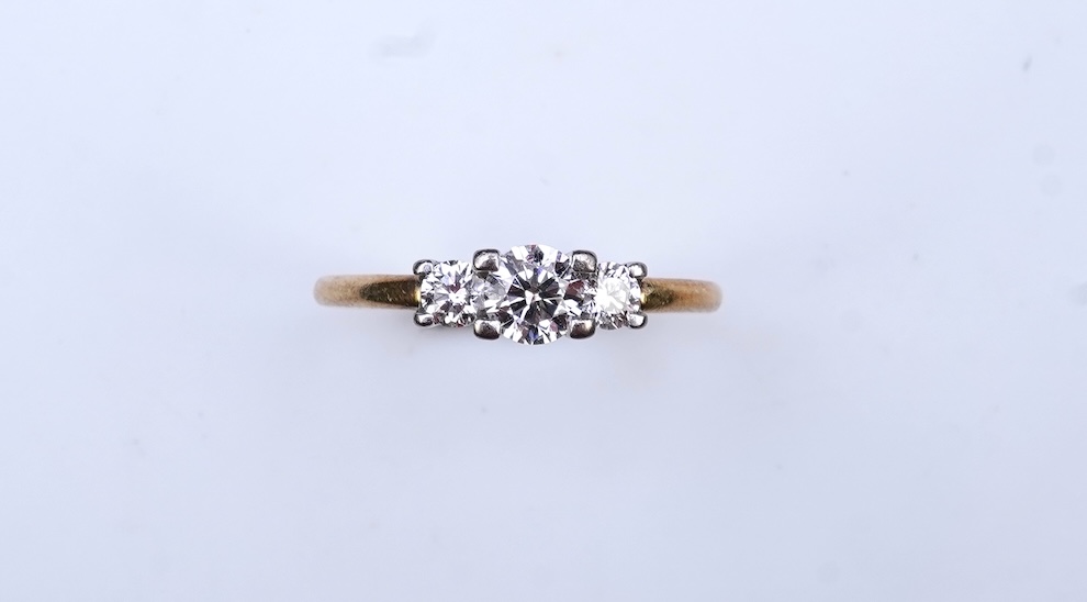 A three-stone diamond ring